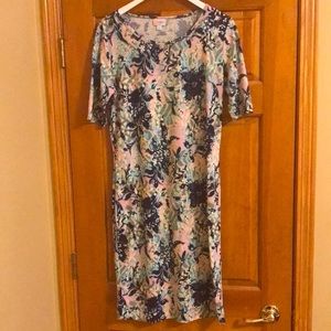 Lularoe casual summer dress, pretty colors, navy, pastel pink, blue & yellow XL